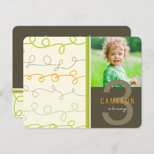 Fun Retro Art Scribbles Lines Kindergeburtstag Fot Einladung