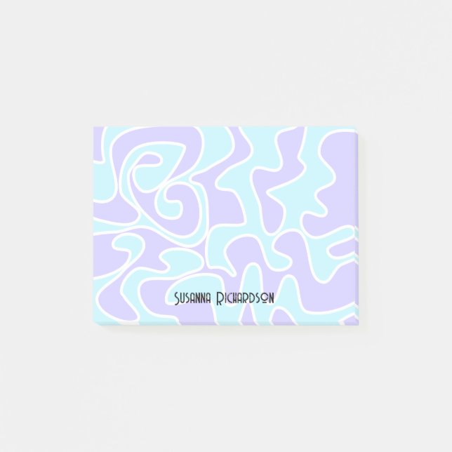 Fun Retro Blue Lavender Individuelle Name Post-it Klebezettel (Vorderseite)
