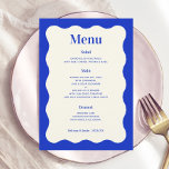 Fun Retro Blue Modern Wavy Wedding Menu Cards Menükarte<br><div class="desc">Fun Retro Blue Modern Wavy Wedding Menu Cards Menü Karten Karten</div>