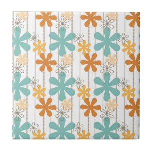Fun Retro Blumenmuster Orange Blue Wall Blume Fliese