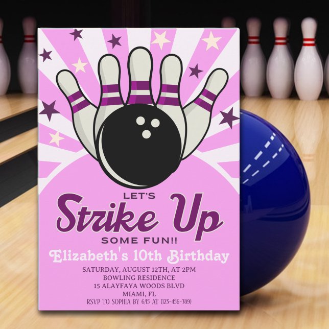 Fun Retro Bowling Birthday Girl Party  Einladung (Von Creator hochgeladen)