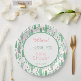 Fun Retro Cactus succulent Floral Baby Shower Pappteller