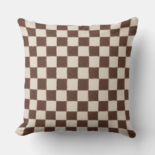 Fun Retro Checkerboard Muster braune Creme Kissen
