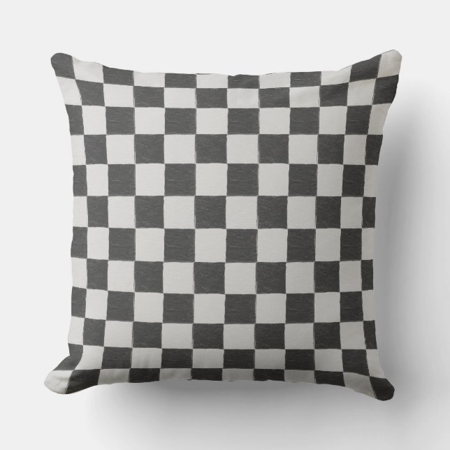 Fun Retro Checkerboard Muster Schwarz-Weiß Kissen (Vorderseite)