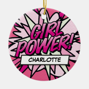 Fun Retro Comic Book GIRL POWER Keramik Ornament