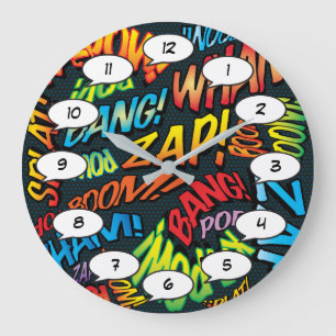 Fun Retro Comic Book Pop Art Sounds Große Wanduhr