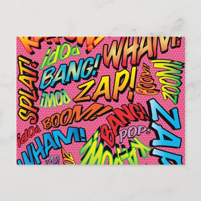 Fun Retro Comic Book Pop Art Sounds Postkarte (Vorderseite)