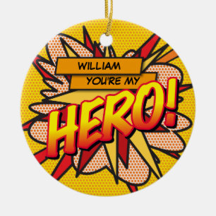Fun Retro Comic Book You're my HERO Keramik Ornament