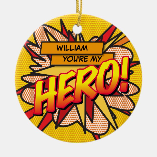 Fun Retro Comic Buch Du bist mein HERO Keramik Ornament (Vorne)