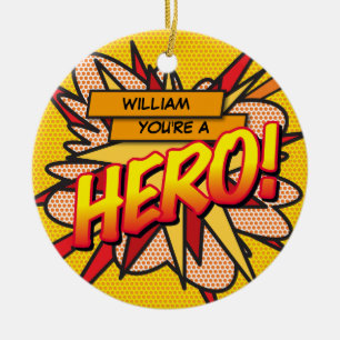 Fun Retro Comic Buch HERO Foto Keramik Ornament