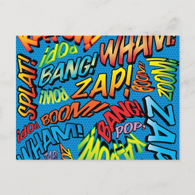 Fun Retro Comic Buch Pop Art Sounds Postkarte (Vorderseite)