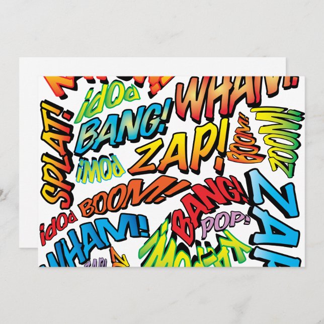 Fun Retro Comic Pop Kunst, Dichtung und Musik Einladung (Vorne/Hinten)