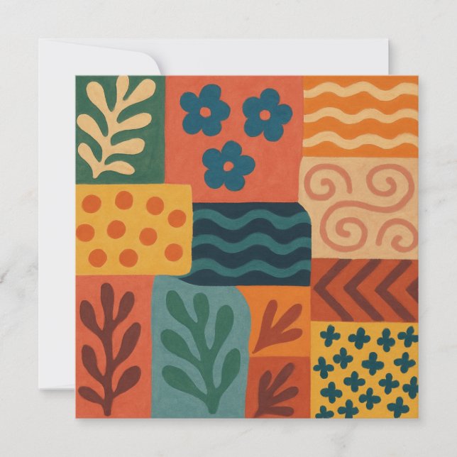 Fun Retro Garden Collage Muster Motif Einladung (Vorderseite)