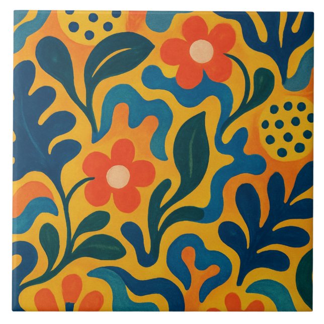 Fun Retro Garden Collage Muster Motif Fliese (Vorderseite)