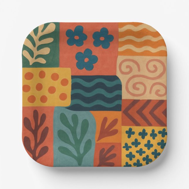 Fun Retro Garden Collage Muster Motif Pappteller (Vorderseite)