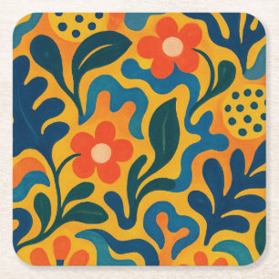 Fun Retro Garden Collage Muster Motif Rechteckiger Pappuntersetzer