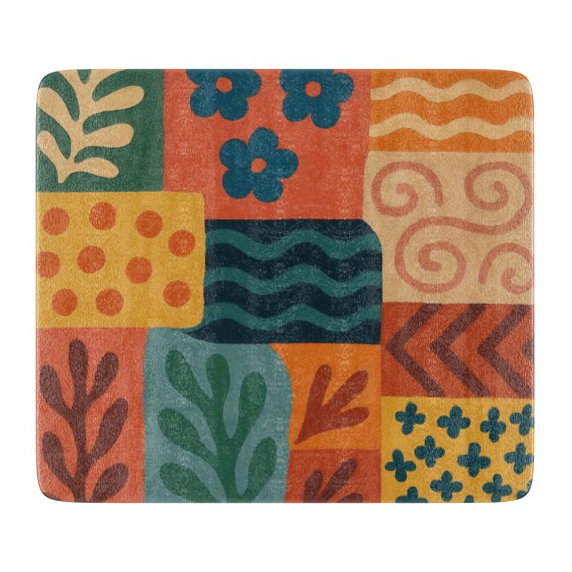 Fun Retro Garden Collage Muster Motif Schneidebrett (Vorderseite)