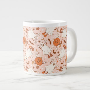 Fun Retro Ghost & Jack-O-Lantern Muster Jumbo-Tasse