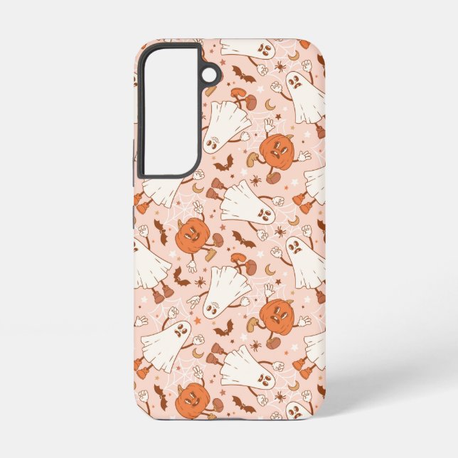 Fun Retro Ghost & Jack-O-Lantern Muster Samsung Galaxy Hülle (Rückseite)