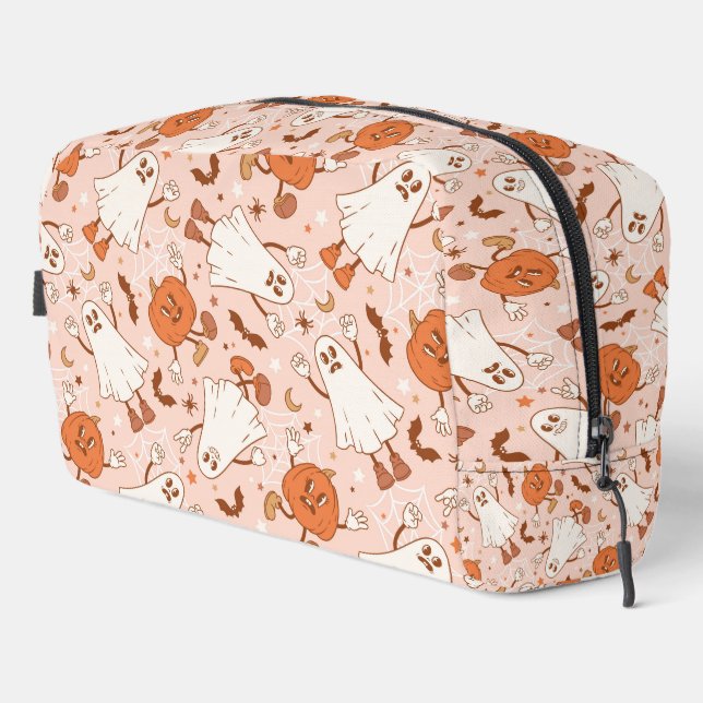 Fun Retro Ghost & Jack-O-Lantern Muster Waschbeutel (Rechte Ecke)