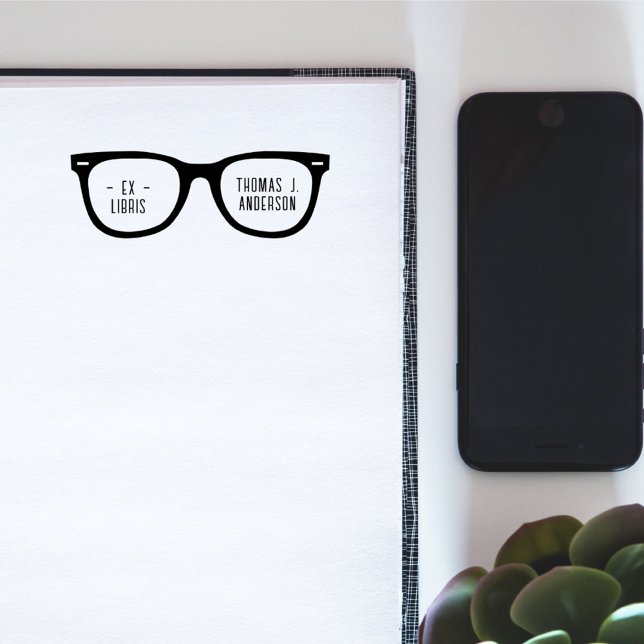 Fun Retro Glasses Individuelle Name Ex Libris Libr Permastempel (Von Creator hochgeladen)