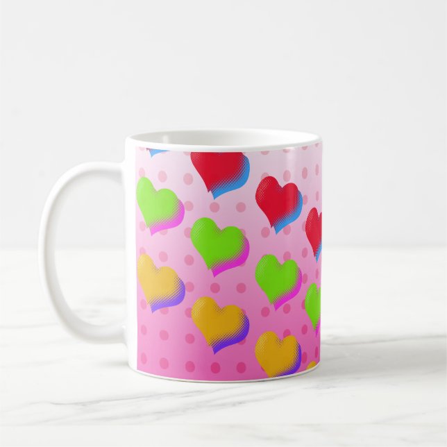 Fun Retro Liebe rosa Herz Muster Kaffeetasse (Links)