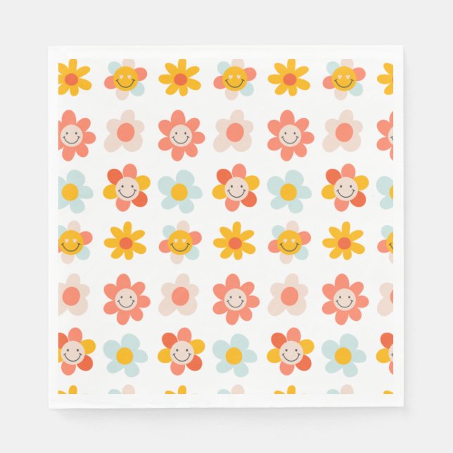 Fun Retro Moderne Hippie-Blume Serviette (Vorderseite)