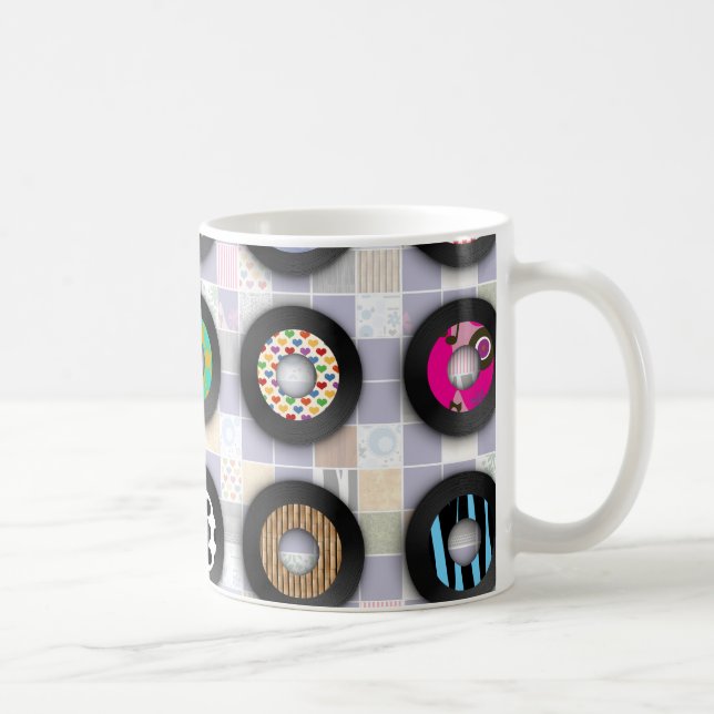 Fun Retro Music Illustrierte Vinyl Platten Design Kaffeetasse (Rechts)