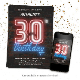 Fun Retro Neon 30. Geburtstag Einladung