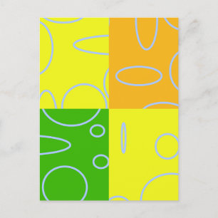 Fun Retro Quad Gelb Grün Orange Geometrisch Postkarte