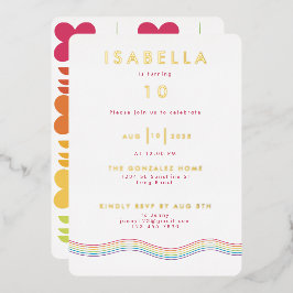 Fun Retro Rainbow Blume Geburtstagsparty Folieneinladung