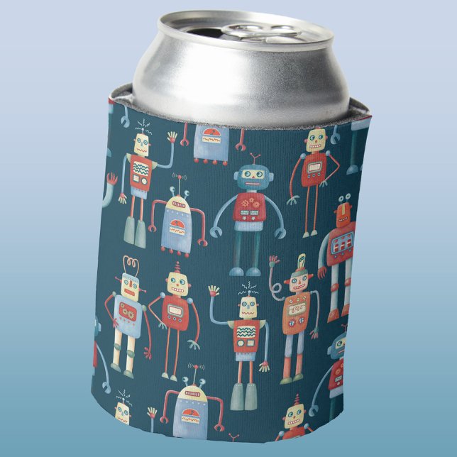 Fun Retro Robot Muster Dosenkühler (Retro robot pattern fun can cooler)