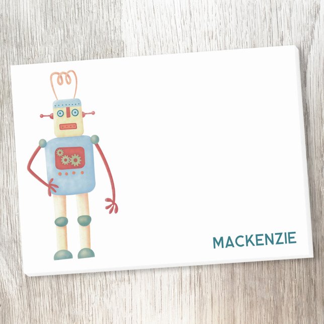 Fun Retro Robot Personalisiert Post-it Klebezettel (Fun retro robot personalized Post It sticky notes)
