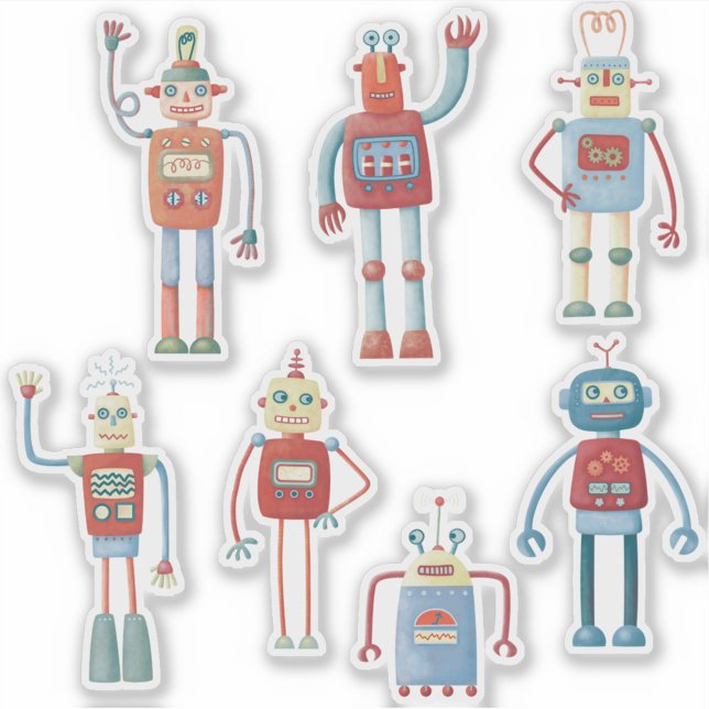 Fun Retro Roboter Aufkleber (Fun retro robot stickers)