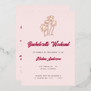 Fun Retro Rosa Palmen Bachelorette Wochenende Folieneinladung