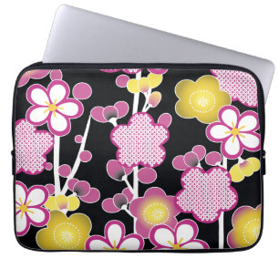 Fun Retro Rosa und gelbe Blumen Blumenmuster Laptopschutzhülle