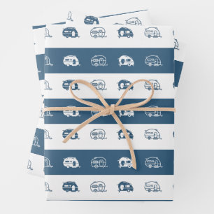 Fun Retro RV Campers in Blau und Weiß Geschenkpapier Set