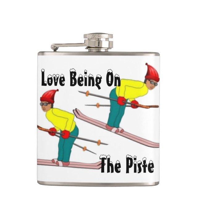 Fun Retro Skiers Liebe auf der Piste Hip Flask Flachmann (Vorderseite)