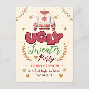 Fun Retro Ugly Sweater Weihnachts-Party Einladungspostkarte