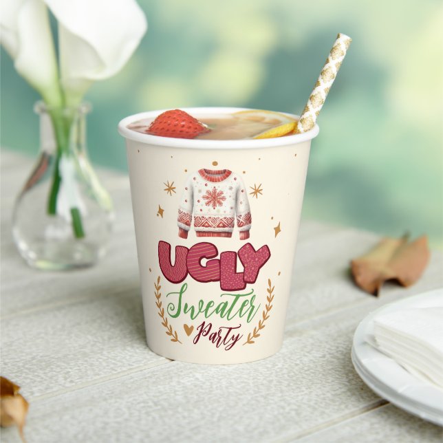 Fun Retro Ugly Sweater Weihnachts-Party Pappbecher (In Situ)