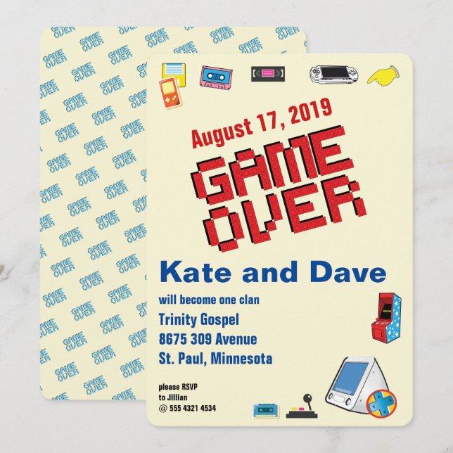 Fun Retro Video Gamer 🎮 Hochzeit Einladung (Vorne/Hinten)