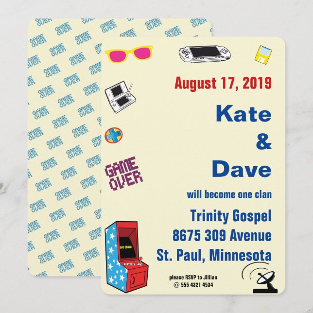 Fun Retro Video Gamer 🎮 💍 Hochzeit Einladung (Vorne/Hinten)