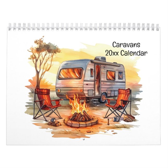 Fun Retro Wasserfarben Wohnwagen Kalender (Titelbild)