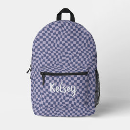 Fun Retro Wavy Karo Lila Monogram Name Bedruckter Rucksack