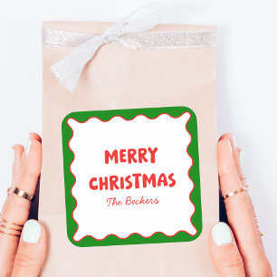 Fun Retro Wavy Red und Green Custom Chic Weihnacht Quadratischer Aufkleber