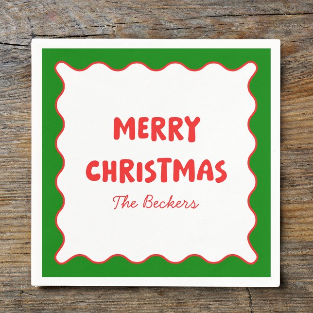 Fun Retro Wavy Red und Green Custom Chic Weihnacht Serviette (Von Creator hochgeladen)