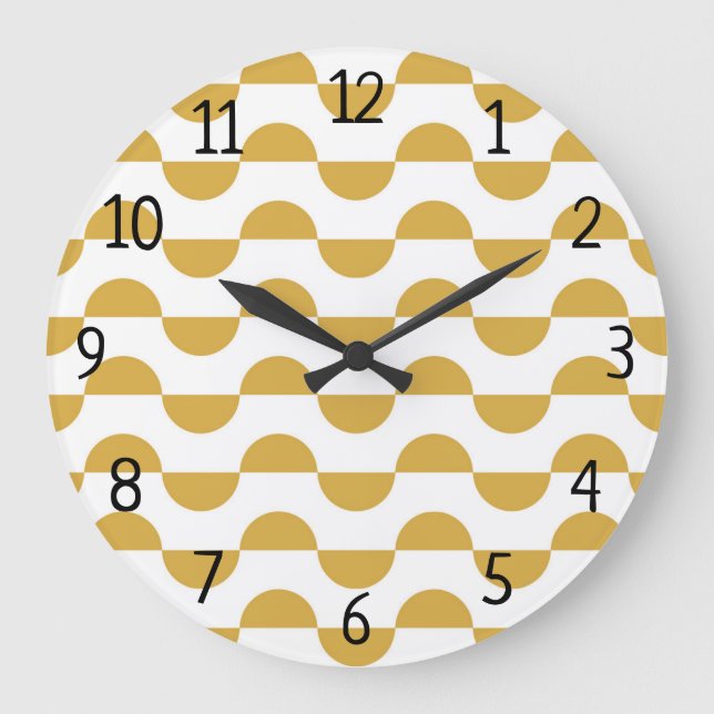 Fun Retro Wavy Semi Circle Yellow Große Wanduhr (Vorderseite)