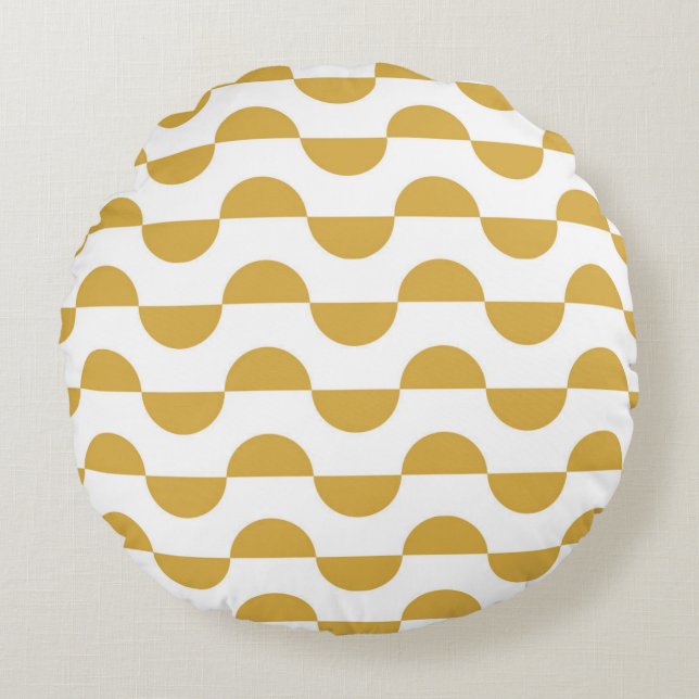Fun Retro Wavy Semi Circle Yellow Rundes Kissen (Vorderseite)