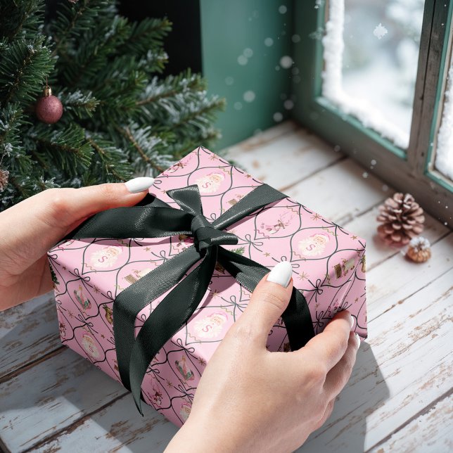 Fun Retro Weihnachten Weihnachten Rosa Band Wasser Geschenkpapier (Fun Retro Vintage Christmas Pink Ribbon Watercolor Wrapping Paper)