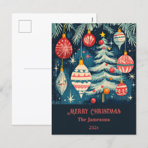 Fun Retro Weihnachtsbaumen Ornamente Feiertagspostkarte